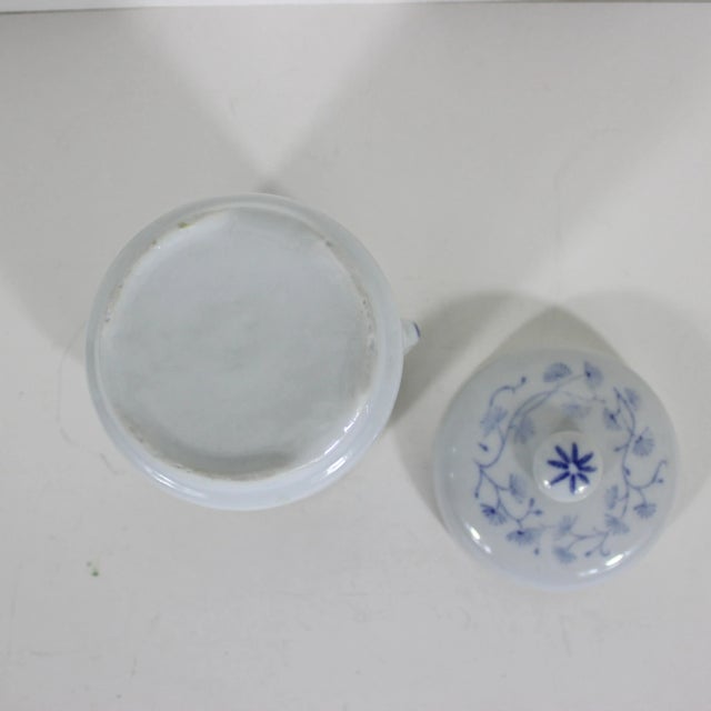 Vintage Chinoiserie Asian Koi Fish Canister Lidded Jar or Pot, Ceramic With Lid Blue and White For Sale - Image 9 of 10