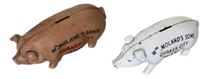 Quaker City Branded Piggy Banks from Wm Molands Sons., Set of 2