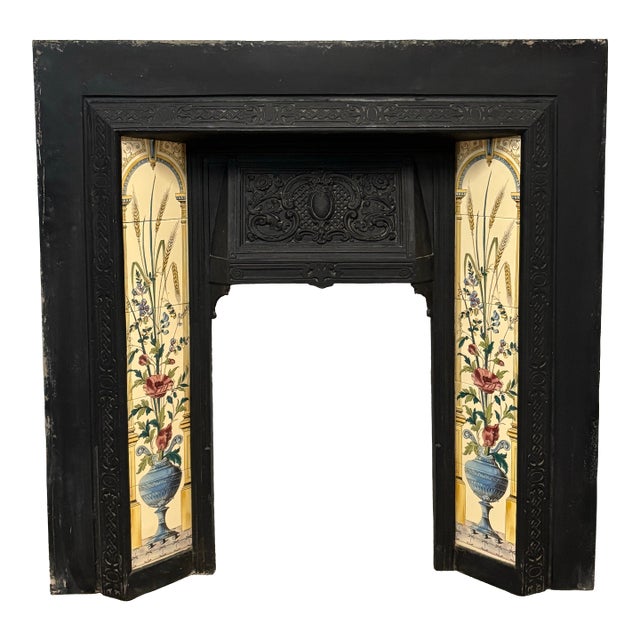 Vintage English Fire Surrounding Mantel Firebox Insert For Sale