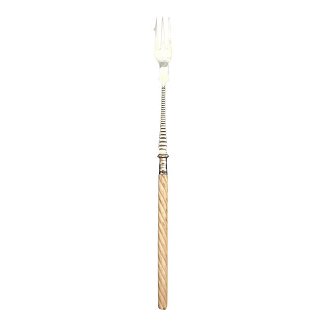 19th Century British Silver and Bone Pickle Fork or Hors d'Oeuvres Fork For Sale