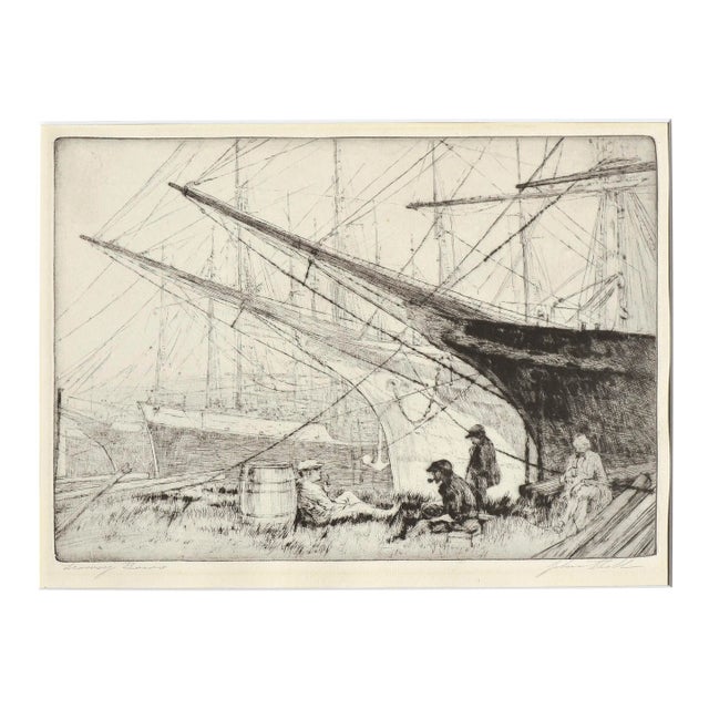 Mid Century Figurative San Francisco Dock Landscape "Drowsy Bums" by John Stoll For Sale