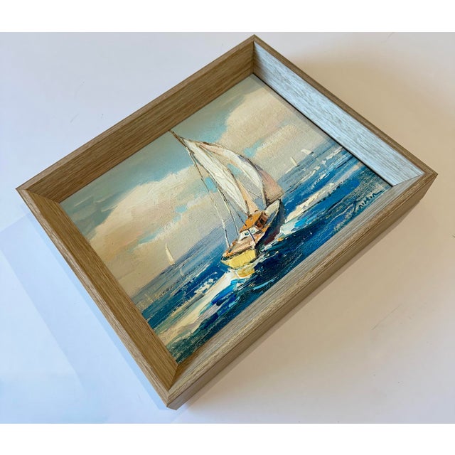 Impressionist Sailboat Seascape Waves Original Oil on Canvas, by Alton (Framed) For Sale - Image 3 of 9