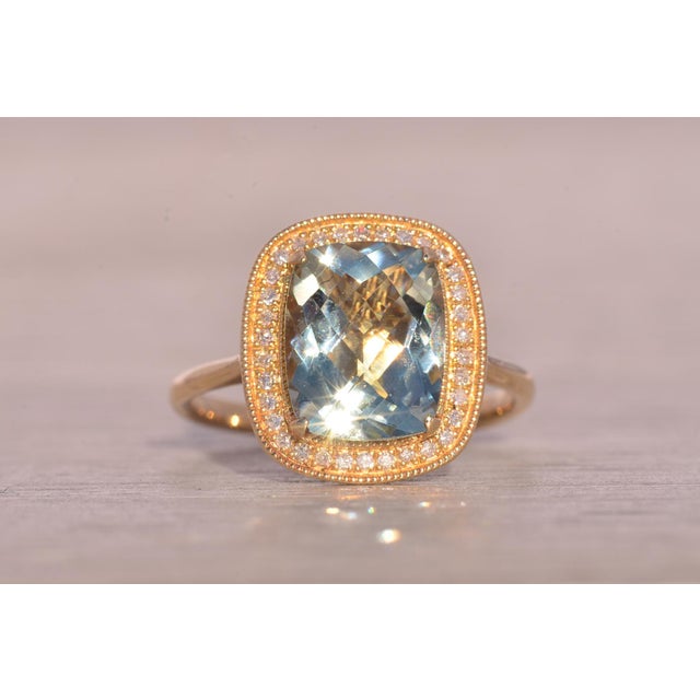 Praisiolite and Natural Diamond Halo Ring in Yellow Gold For Sale - Image 4 of 11