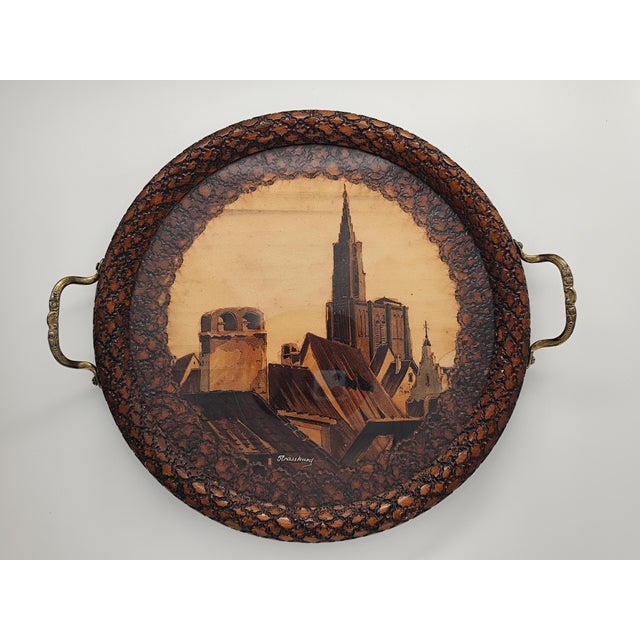Vintage Serving Tray with Brass Handles, 1942 For Sale - Image 4 of 4