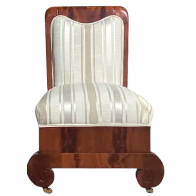 Pair of Unusual Antique Art Deco Mahogany Slipper Chairs.