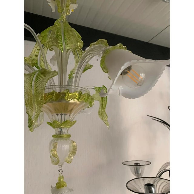 Floral and Green Leaf Milky Calle Glass Chandelier by Simoeng For Sale - Image 4 of 12