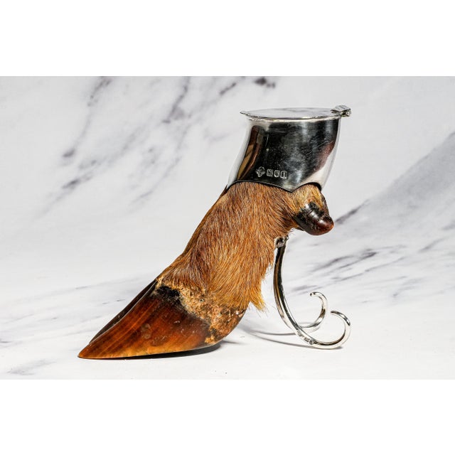 Country Sporting Decor Antique English Sterling Silver Mounted Deer Hoof Taxidermy Inkwell For Sale - Image 12 of 14