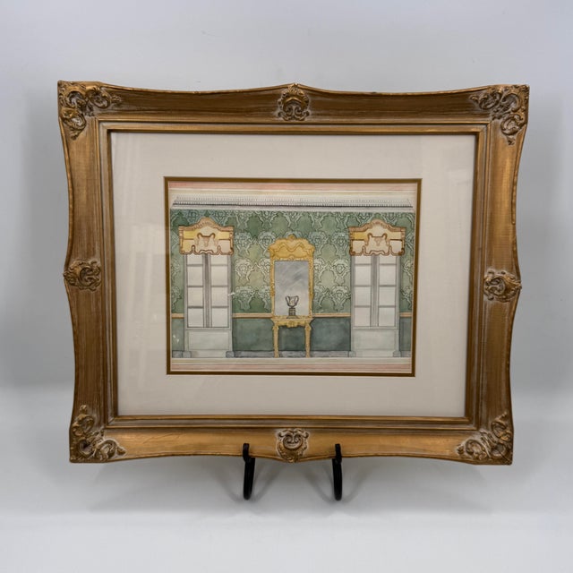 Neoclassical Original European Interior Architecture Watercolor Rendering For Sale - Image 3 of 12