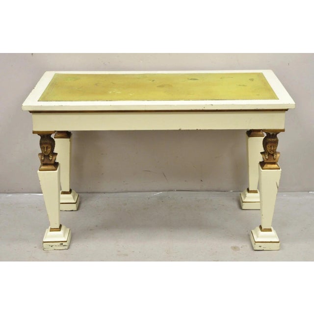 Antique Egyptian Revival Empire Style Leather Top Figural 3 Drawer Console Desk For Sale - Image 12 of 13