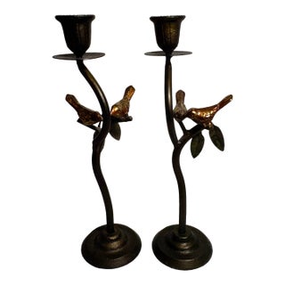 Jere Style Vintage Cast Iron Candle Holders - A Pair For Sale