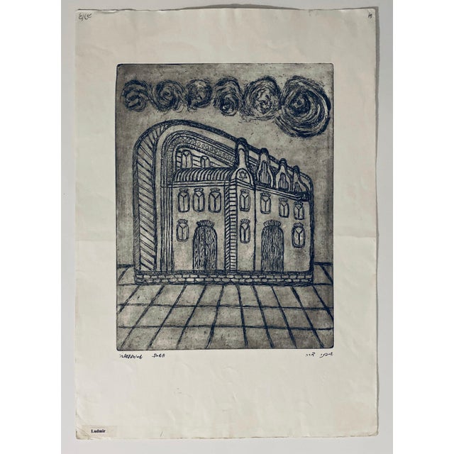 Dora Szampanier, Etching of destroyed synagogue - Ludmir, Poland For Sale In Miami - Image 6 of 6