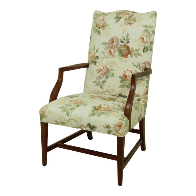 Ethan Allen Floral Upholstered Open Armchair For Sale