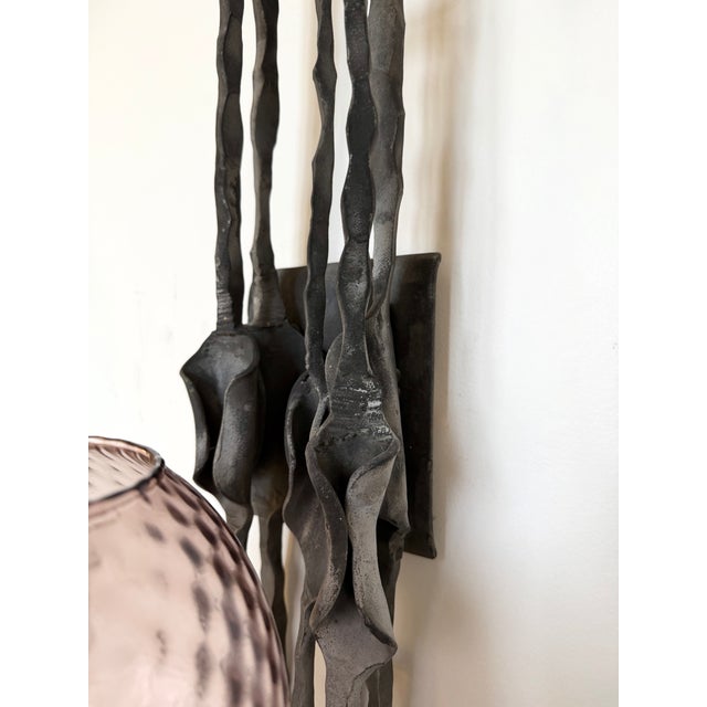 Wrought Iron and Glass Sconces by Pozzebon. Italy, 1970s, Set of 3 For Sale - Image 4 of 14