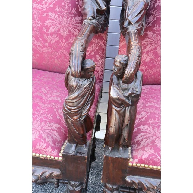 Set of 4 Italian Walnut Antique Armchairs in the Style of Andrea Brustolon For Sale - Image 12 of 17