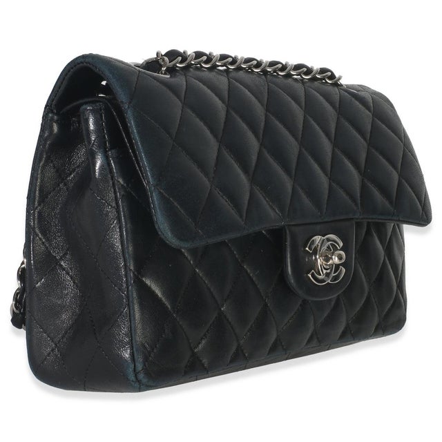 Traditional Black Quilted Lambskin Small Classic Double Flap Bag For Sale - Image 3 of 9