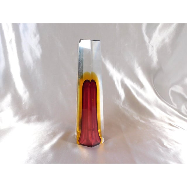Dark Pink 1960s Dark Pink Inside Yellow Art Glass Vase For Sale - Image 8 of 9