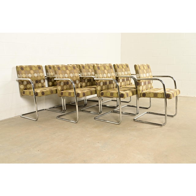 Keilhauer Furniture Mies Van Der Rohe Brno Style Mid-Century Modern Chrome Tubular Cantilever Club Chairs, Set of Ten For Sale - Image 4 of 15