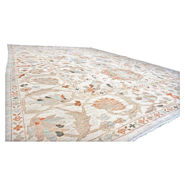 Persian Sultanabad Wool 10x14 Ivory, Rust, Light Blue & Tan Handmade Area Rug #1142046 For Sale In Houston - Image 6 of 7