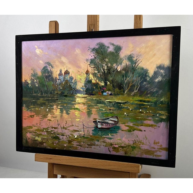 Impressionist Oil Painting Abandoned Boat on the River Yuriy Suprunchuk For Sale - Image 3 of 11