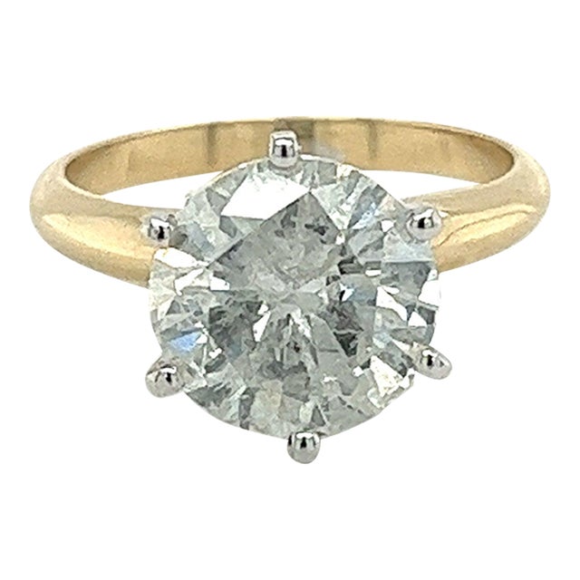 Natural 3.51 Carat Round Cut Diamond Solitaire Engagement Ring Size 6.25 For Sale
