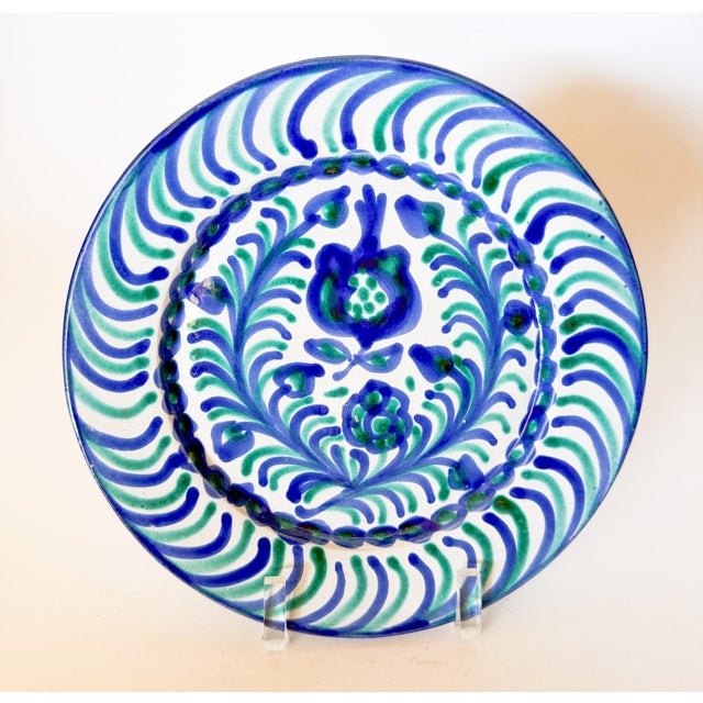 Traditional Vintage Granada Spanish Fajalauza Blue/Green Pomegranate Plate For Sale - Image 3 of 4