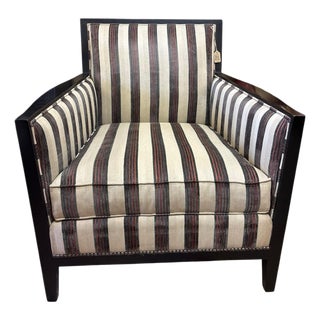 Modern Club Lounge Chair With Ebony Frame and Custom Stripe Upholstery For Sale