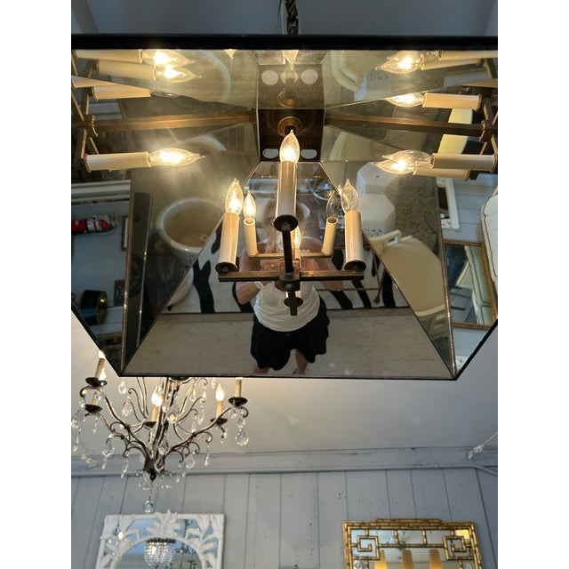 Metal Industrial Graphite Metal Chandelier With Mirrored Interior and 4 Lights For Sale - Image 7 of 8
