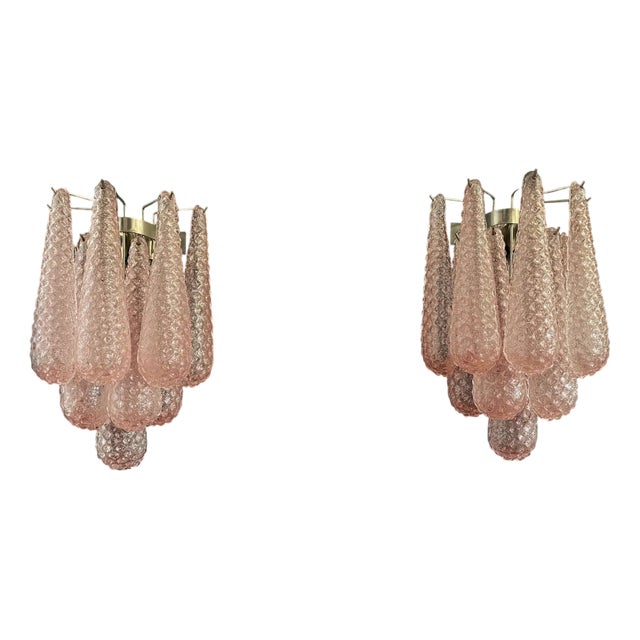 Pink Murano Wall Lamps with Drop Formed Prisms, 2000, Set of 4 For Sale