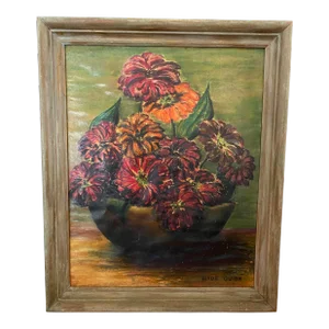 Mid Century Floral Still Life, Colorful Zinnias