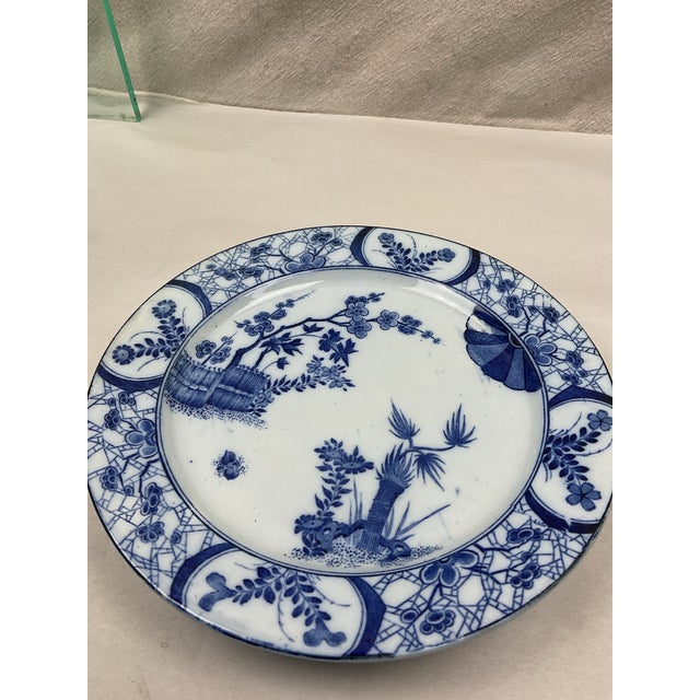 Antique beautiful blue and white pedestal plate manufactured by Creil et Montereau. This pedestal has a Japanese inspired...