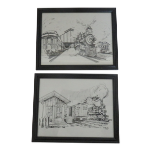 Northern Central Railroad Baltimore County Train Sta. Sketches Frank Wrabel 1982