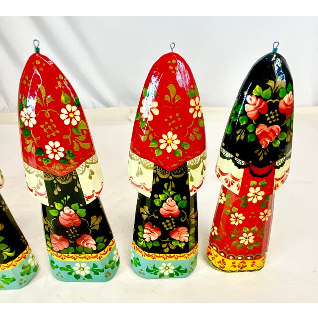 Vintage Boho Chic Folk Art Russian Hand Crafted Christmas Ornaments - Set of 6, Large For Sale - Image 9 of 9