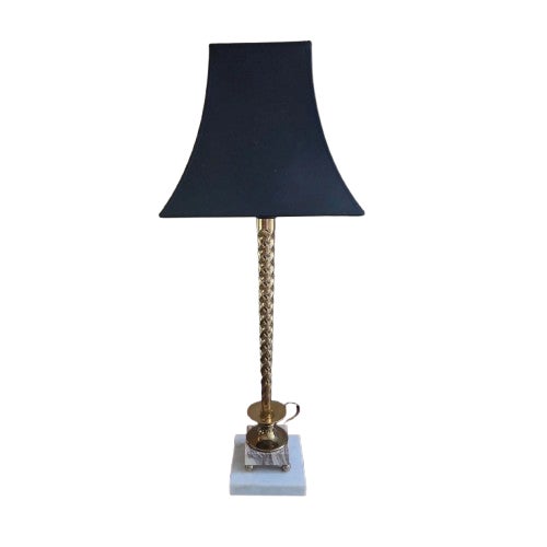 Vintage Twisted Brass and Marble Table Lamp For Sale