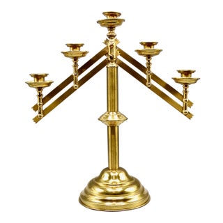 Large Mid 20th Century Articulating Brass Five Light Candelabra For Sale