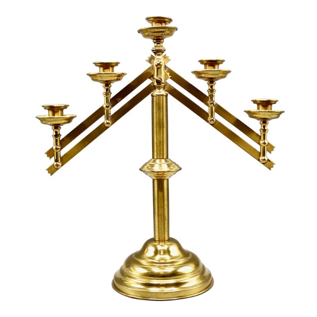 Large Mid 20th Century Articulating Brass Five Light Candelabra For Sale