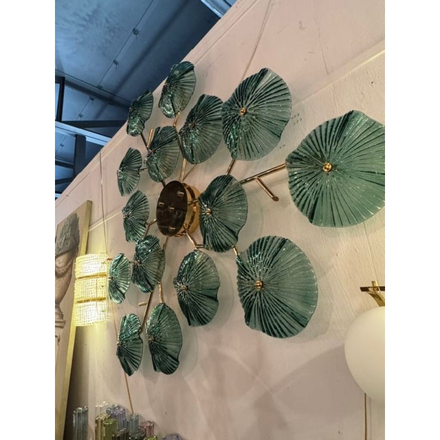 Metal Murano Green Glass Disc Wall Art Sconce For Sale - Image 7 of 7