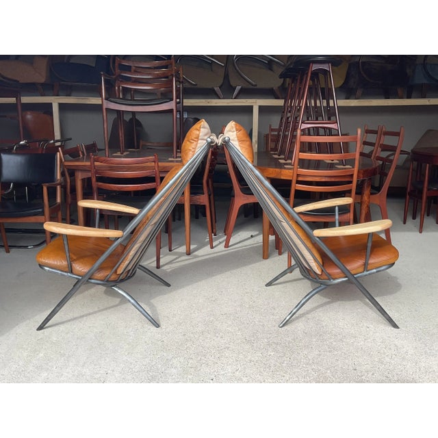 Mid-Century Modern Set of Accent Tan Leather Chairs For Sale - Image 3 of 12