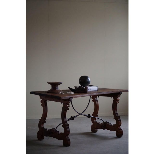 19th Century Brutalist Spanish Table in Oak & Wrought Iron, 1890s For Sale - Image 14 of 18