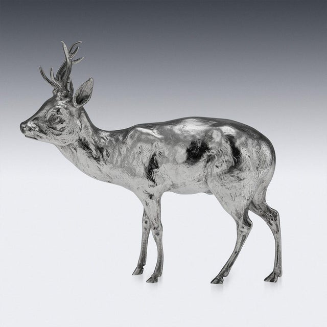 20th Century German Silver Statues of a Reindeer, Hanau, 1920s For Sale - Image 3 of 18