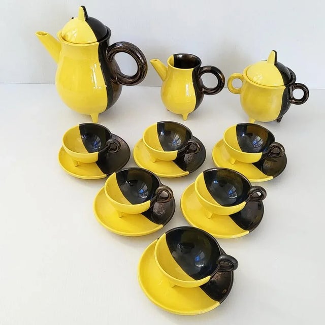 Vintage Two-Tone Ceramic Luc Coffee Service by Auguste Lucchesi, Vallauris, 1950s, Set of 15 For Sale - Image 10 of 10