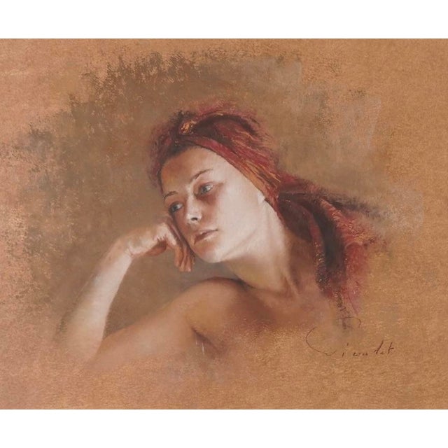 Nathalie Picoulet, Femme Au Bandeau 1 Pastel Portrait, 2000s, Pastel & Oak & Paper, Framed For Sale - Image 5 of 6