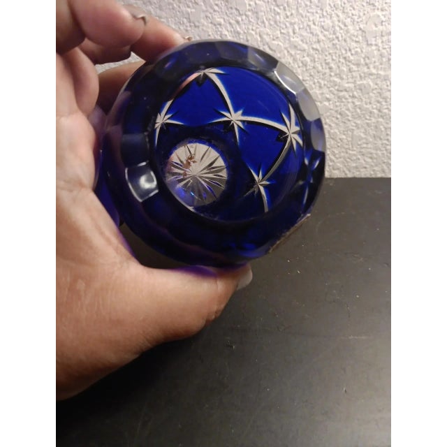 1980s 1980s Gorham Cobalt Blue Cut Crystal Rose Bowl Made in Germany For Sale - Image 5 of 8