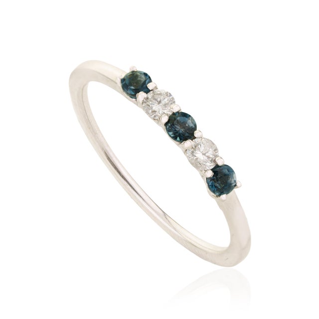 14k Gold Stackable Sapphire & Diamond Alternate Band Ring Size 4 For Sale - Image 4 of 14