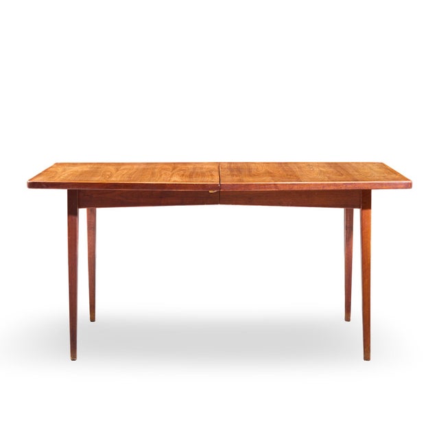 Wood Jens Risom Mid Century Walnut Surfboard Expanding Dining Table With 2 Leaves For Sale - Image 7 of 13
