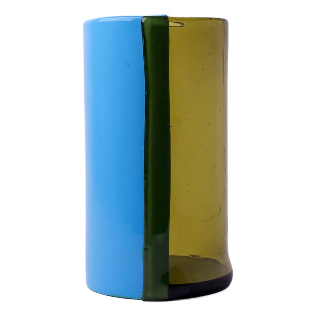 Two Lines Vase in Clear Bottle Green by Enzo Mari for Cosit Factory For Sale