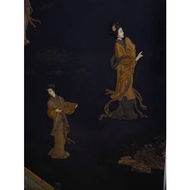 Chinese Lacquer Ebonized 6 Panel Screen Divider For Sale - Image 4 of 17