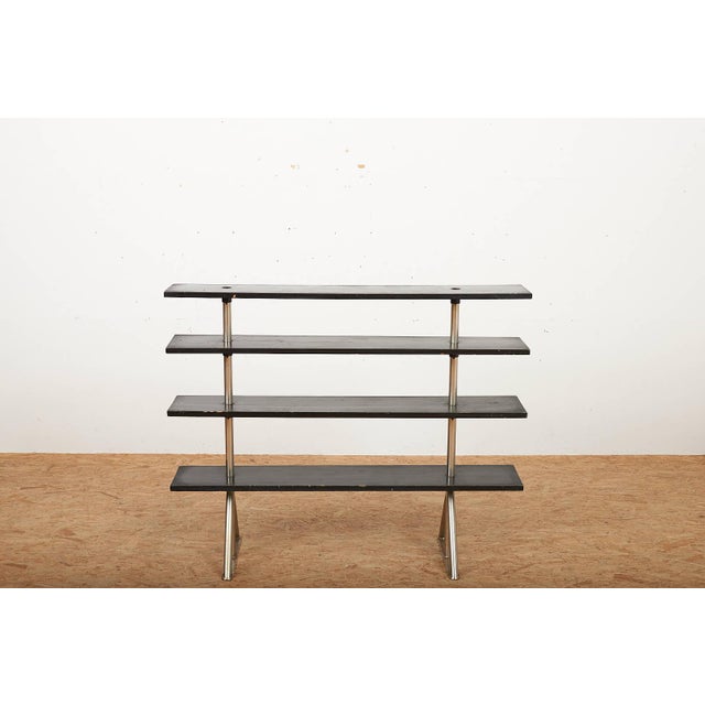 Freestanding Shelving Unit in Nickel-Plated Steel Tube Frame and Wood Shelves, 1930s For Sale - Image 4 of 17