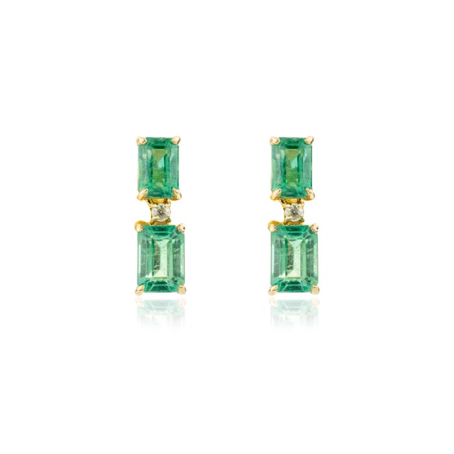 Not Yet Made - Made To Order 4.06 Ctw Octagon Cut Emerald Diamond Dangle Earrings - a Pair For Sale - Image 5 of 11