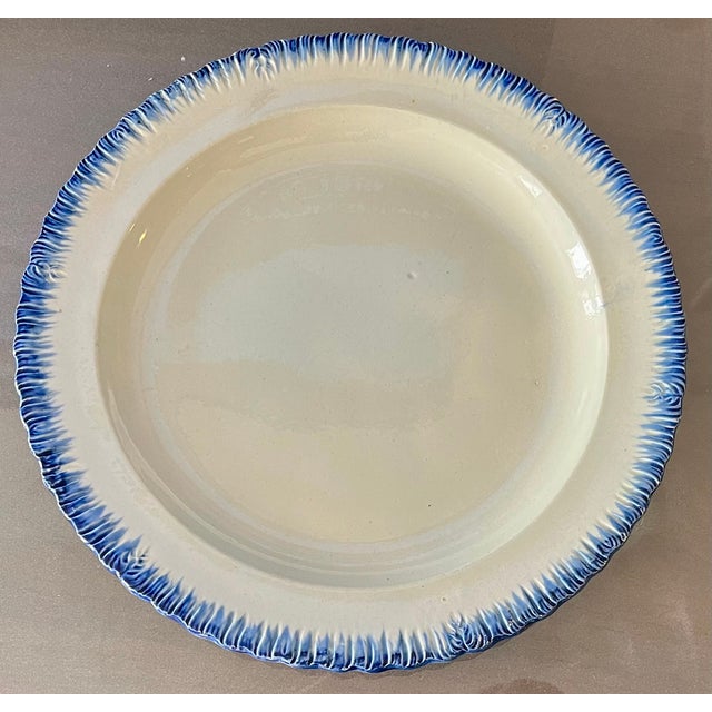 Antique Early 19th Century English Georgian Pearlware Creamware Blue Feather or Shell Edge Dinner Plates - Set of 5 For Sale - Image 11 of 16