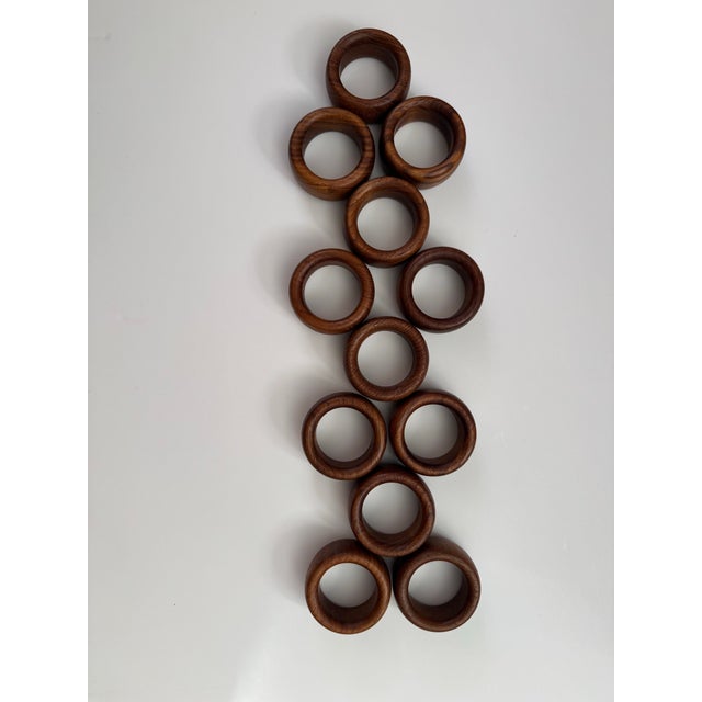 Wood Vintage Mid-Century Modern Sculptural Solid Wood Napkin Rings - Set of 12 For Sale - Image 7 of 8